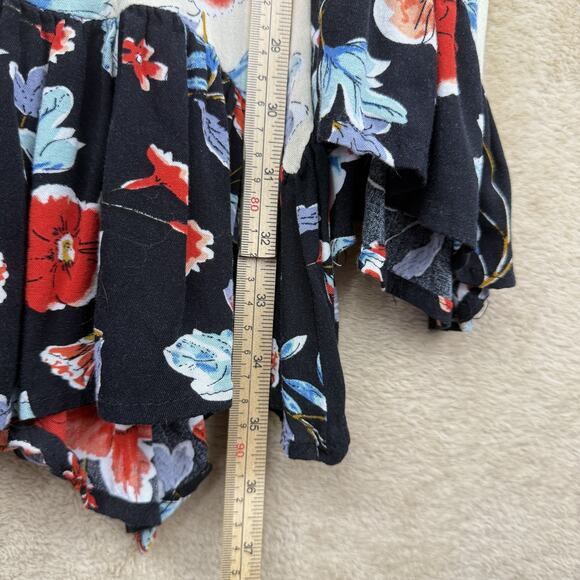 Patrons of Peace Boho Floral Mini Dress S Cream Black Ruffle Peasant Festival - Picture 8 of 13